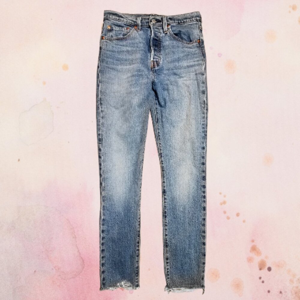 Levis 501 Button Fly Skinny Distressed Hem Jeans 27